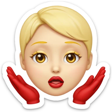 emoji with big anime like eyes like big cute eyes, puckered lips, red cheeks, Little excited clasp with their hands up by their cheeks, yellow skilled emoji no hair  sticker