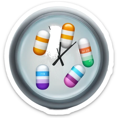 one pill capsule with tiny time telling clocks inside of it  sticker