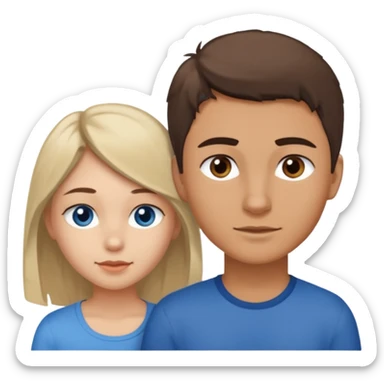 Una pareja heterosexual. La chica de piel blanca pero bronceada (española), pelo al estilo wolfcut castaño oscuro, ojos marrones. El chico de piel blanca, ojos azules y pelo castaño claro, tirando para rubio oscuro. sticker