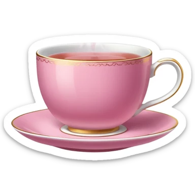 strong pink teacup filled with tea, placed on a matching pink saucer, with gentle steam rising from the cup.  sticker