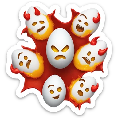 Create a dozen of eggs opened behind a picture of the devil sticker