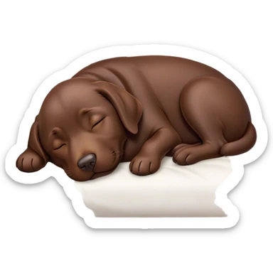 Meme-Worthy Cute Sleeping Chocolate Labrador Portrait Emoji, Head resting peacefully with a contented smile, showcasing a delightfully robust build and a luxuriously soft chocolate Fur, eyes shut in a serene nap, Simplified yet hilariously adorable features, highly detailed, glowing with a soft, drowsy light, high shine, relaxed and utterly lovable, stylized with an air of playful laziness, bright and heartwarming, soft glowing outline, capturing the essence of a comically sleepy companion, so meme-worthy it feels like it could instantly become the next viral sensation of adorable slumber! sticker