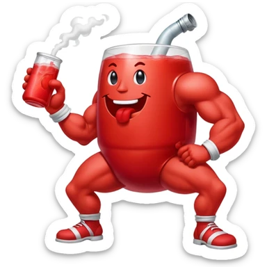Red pitcher Kool-Aid man character with muscular legs smoking a bong sticker