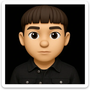 Re-dress the young man in the image wearing a black denim jacket. The original style is 3D Emoji, which does not support text editing, so use the general style editor while preserving the 3D Emoji look and feel. sticker
