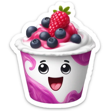 frozen yogurt with berries swirled in a white cup sticker