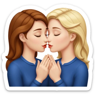 two women kissing hands wrapped around each other sticker