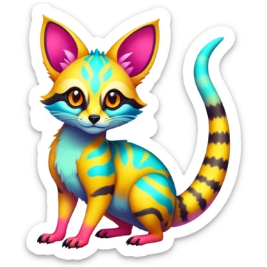  randomly colored colorful light cute lush neon-colored brightly colored Fakémon-Fionbri-Vernid-Genet-creature with markings (full body) sticker
