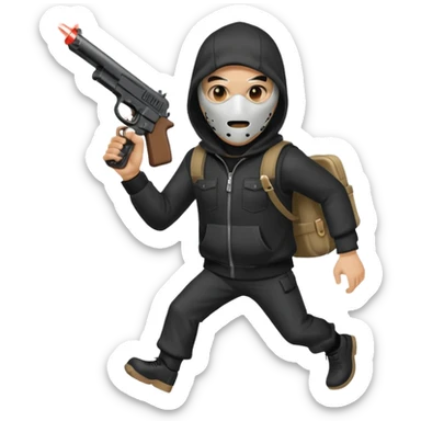 Hoodlum burglar mask and gun with switch and extended clip running alone sticker