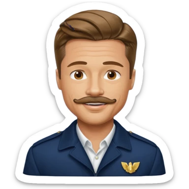 brad pitt with stache, wear navy jacket sticker