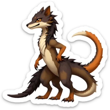 Brown and beige badass elegant wild beautiful natural cute badass epic exotic anthro modern furry 2-legged sergal-vernid-creature, full body, dark-brown-black-gradient pretty hair, with a long tufted tail, beautiful hazel-orange eyes, aesthetic, art by LiLaiRa, art by art by Falvie sticker