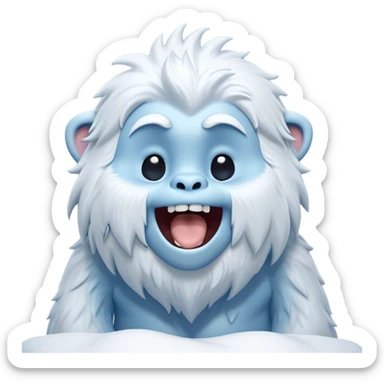 Cinematic Cute Yawning Yeti Portrait Emoji, with a charming, fluffy, snow-dusted figure in gentle whites and cool blues, head tilting back in a wide, endearing yawn with softly closed, peaceful eyes and a content little smile, simplified yet irresistibly adorable, highly detailed with a soft, frosty glow and outline capturing the serene slumber of a yeti! sticker