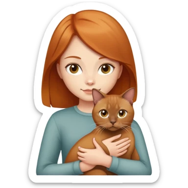 Ginger hair girl holding brown Burmese cat  sticker