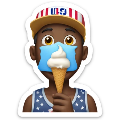 goofy boy eating an ice cream wearing usa hat sticker