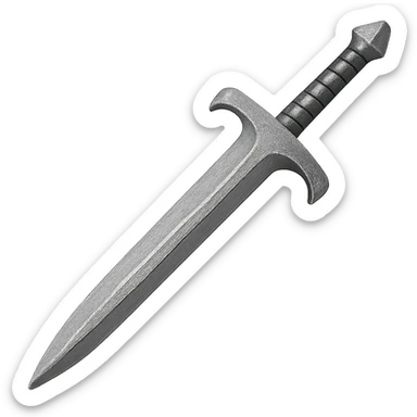 Recolor the bronze sword to a slightly worn realistic metallic iron sword, keeping the same shape and details. The style should resemble emoji style with a transparent background. sticker