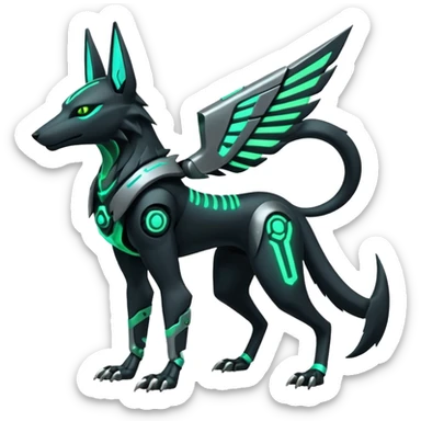 Black and green cyberpunk intricate neon glowing grey white futuristic cyborg-Anubis-Hermanubis-Zeraora-Zoroark-Luxray-fusion (full body) sticker