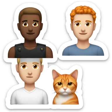 White man with brown hair and black stud earrings with an orange cat on his head sticker