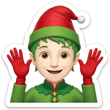DUENDE NAVIDEÑO SONRIENDO CON DIENTES Y MANOS ARRIBA ANIMANDO sticker