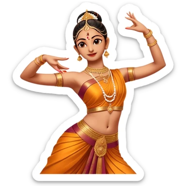 cinematic-realistic-bharatanatyam-dance-emoji,-depicted-as-an-elegant-classical-indian-dance-performance-with-graceful-poses,-intricate-costumes,-and-expressive-hand-gestures,-rendered-with-rich-textures-and-warm-dramatic-lighting, single dancer sticker