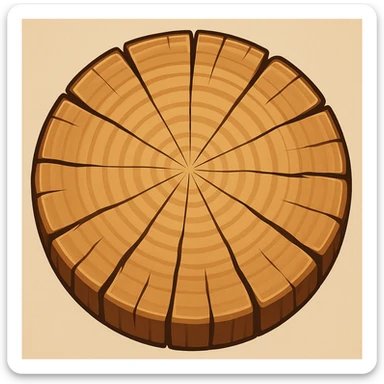 Create a top view of this tree stump, keeping the same wood pattern, color, and cartoon style as the reference image. Variant 3. sticker