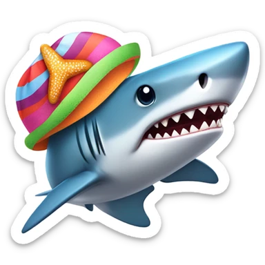 Shark with a summer hat and has a starfish on the hat sticker