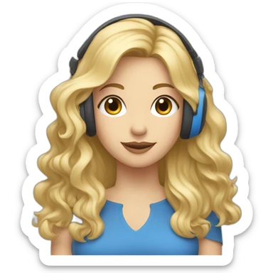 Femme aux yeux bleus, cheveux longs et blonds, avec un casque musique sticker