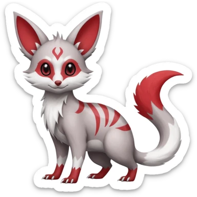 Minccino-Lykoi-Emolga-Pachirisu-Zangoose-fusion-hybrid-animal-Fakémon-creature, full body, thin long sleek scaly tail, intricate markings sticker