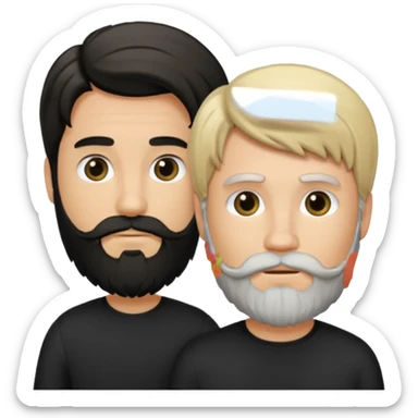Man with a beard and long hair black gathered with another short-haired blond man sticker