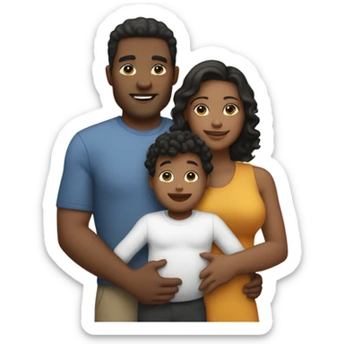 A family with the dad who is black with dark short hair, the mom who is light skin with long straight brown hair and the baby who is light skin with short curly hair in the mom’s arms  sticker