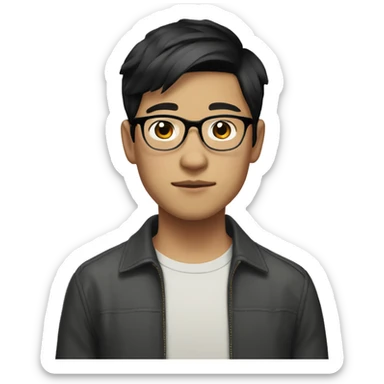 short black haired asian in early 20's boy with glasses sticker