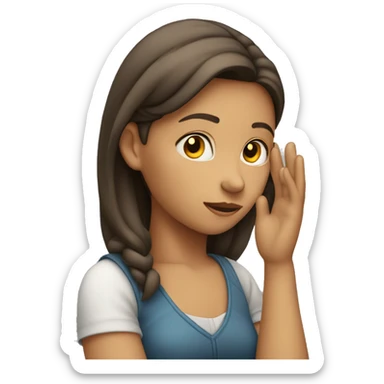 human girl with hand behind ear listening sticker