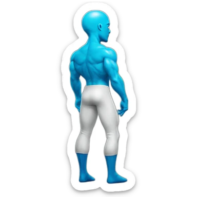 dr manhattan low squat dance back view head turn facing me sticker