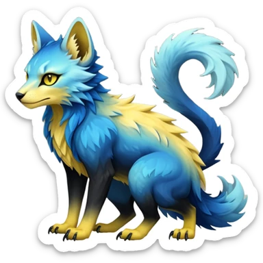  Cool Edgy blue-yellow-black-gradient ethereal badass Fionbri-Vernid-Trico-animal-creature full body  sticker