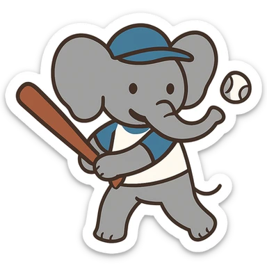 flat toon style elephant playing baseball sticker