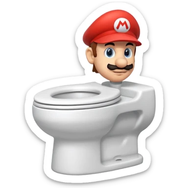 Mario's neck and head sticking out of a white toilet sticker