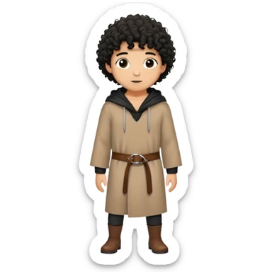 medieval outfit worn by a DnD themed fantasy character. basic wool tunic with a leather belt and a hood. clothes only above the waist. The clothes full waist. The character's haven't arms. character is black hair brown eyes short curly hair tan-skinned man. sticker