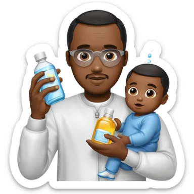 Diddy party with diddy holding baby oil sticker