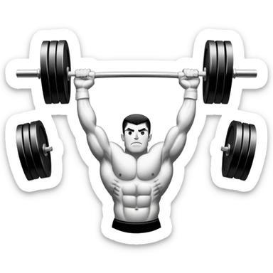 Powerlifting emblem featuring a stylized barbell with heavy weights on each side, flanked by muscular arms gripping the bar. The design is bold and dynamic, symbolizing strength and determination. The background is minimal, focusing on the emblem itself, with a sleek and professional look.  sticker