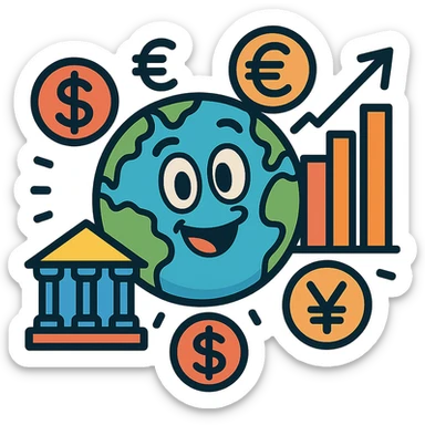 Add a cartoon bank building to the economy icon, keep the style consistent with lineal color icon with black outlines and transparent background. sticker