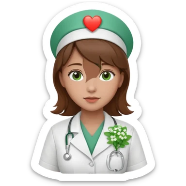 Brown hair Nurse with green heart and Gypsophila surround her head sticker