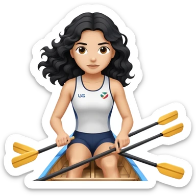 girl with long black wavy hair rowing in Olympic rowing sport, with double oars sticker