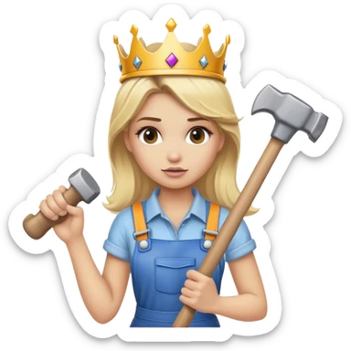 blond construction girl with a crown and a sledge hammer sticker