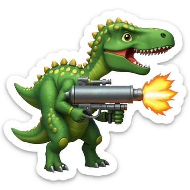dinosaur shooting a minigun sticker
