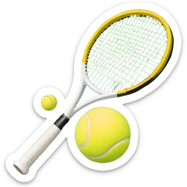A tennis racket with a bright yellow tennis ball resting on it, set against the backdrop of a well-maintained tennis court. The scene emphasizes the smooth lines of the court and the focus on the ball and racket, symbolizing the elegance and precision of the sport sticker