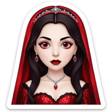 Bride of Dracula with long dark brown hair, red sequin outfit sticker
