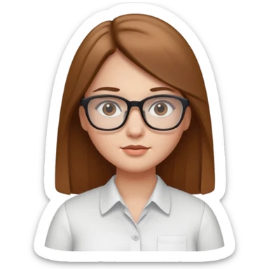 Chica blanca con cabello liso largo café claro, ojos cafe obcuro con lentes cuadrados, gordita, camisa e vestir blanca sticker