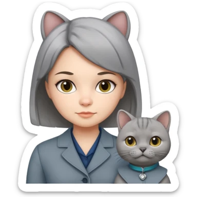 Girl-psychologist, medicine lover wearing stylish cloth with grey British shorthair chinchilla sticker