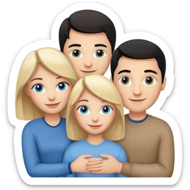 3 people. Throuple. Blank woman with blond hair and blue eye color on left. And also a blank man with black hair and grey eye color in the middle. And a blank woman with brown hair and grey eye color on the right. Holding each other sticker