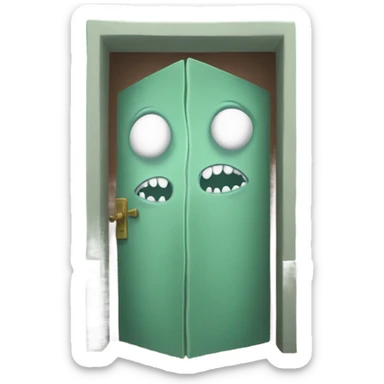 a room with tentacles, an open door inside that door is teeth on the left and right sticker