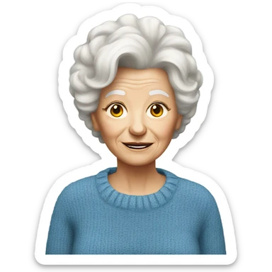 an elderly white woman with a fluffy hairstyle wearing a blue sweater sticker