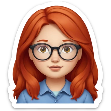 girl with chubby cheeks, long red hair, and glasses sticker
